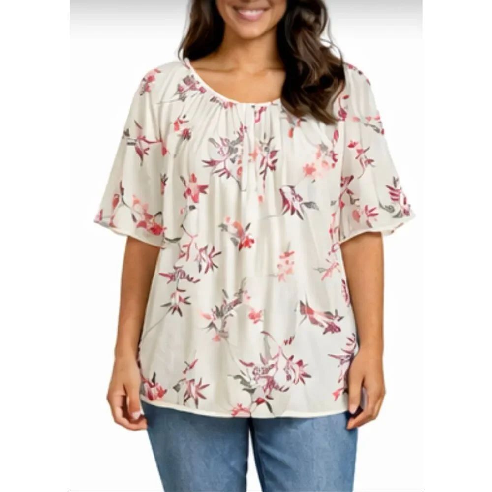 Old navy white floral flounce sleeve blouse large